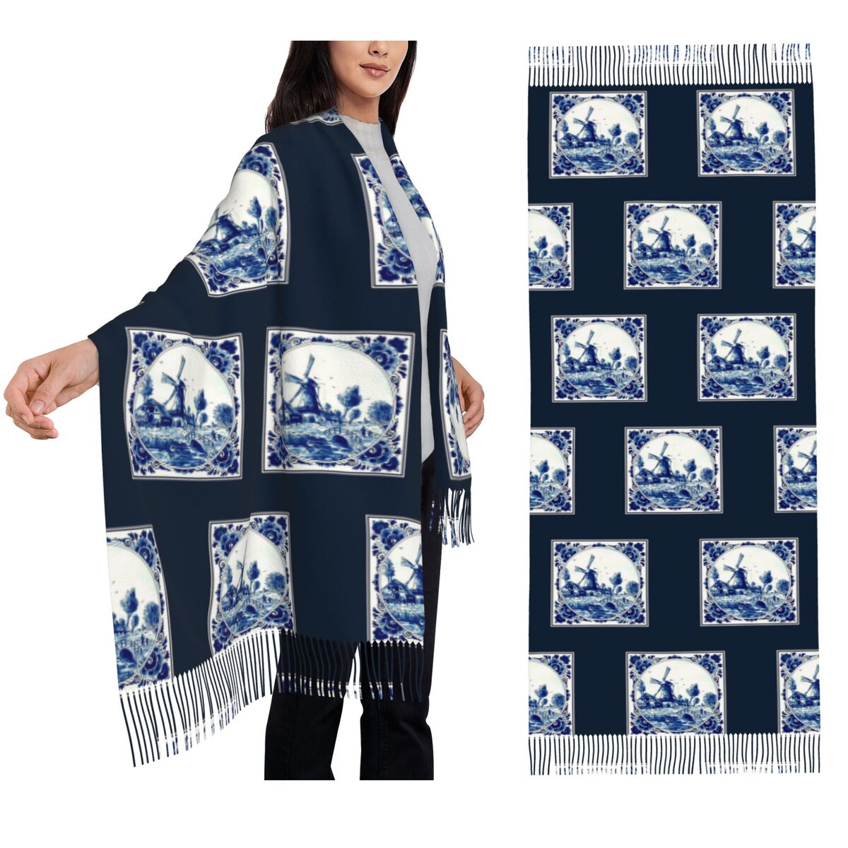 Vintage Fashion Shop - DUTCH BLUE DELFT Винтажный шарф с