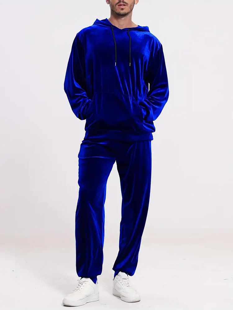 Vintage Fashion Outfits Men - Модный однотонный велюровый комплект из двух