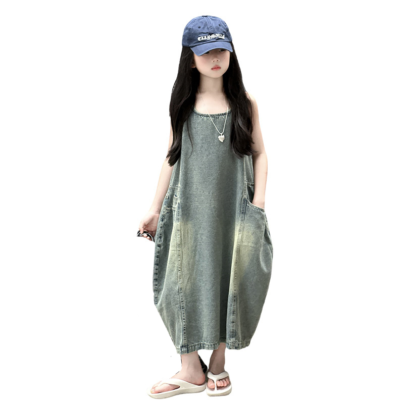Vintage Fashion Girl - Винтажное синее детское джинсовое платье без